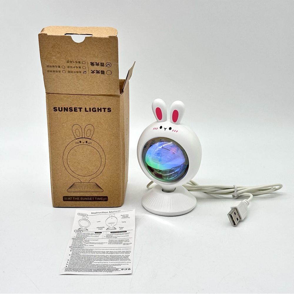 Cute White Bunny Sunset Light Mini Lamp with USB